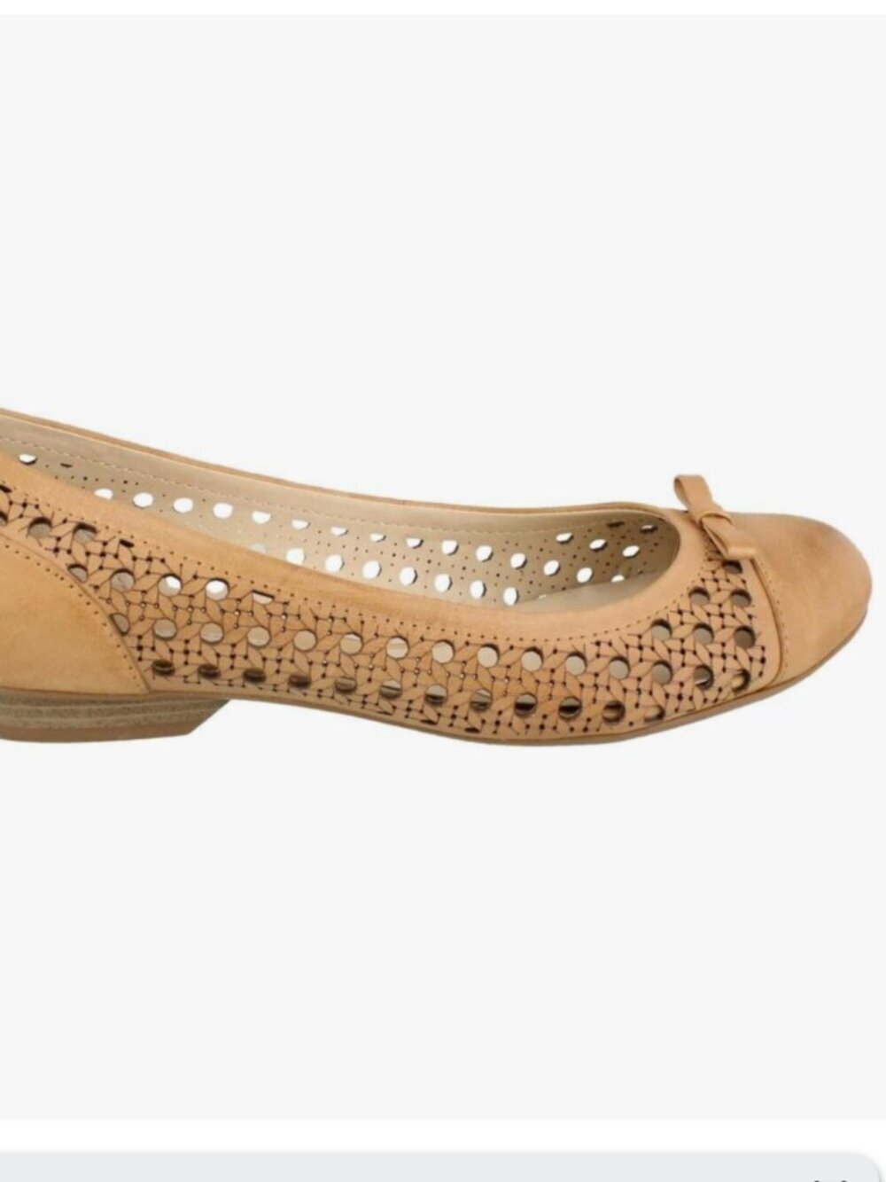 Naturalizer SZ9 Diara Tan Leather Ballet Flats Bow Cane Details Old Money Staple